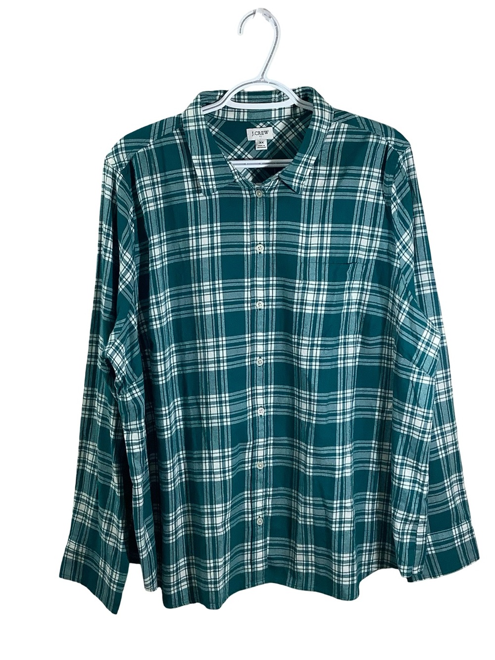J. Crew Factory Women’s Teal and White Plaid Button-Down Shirt